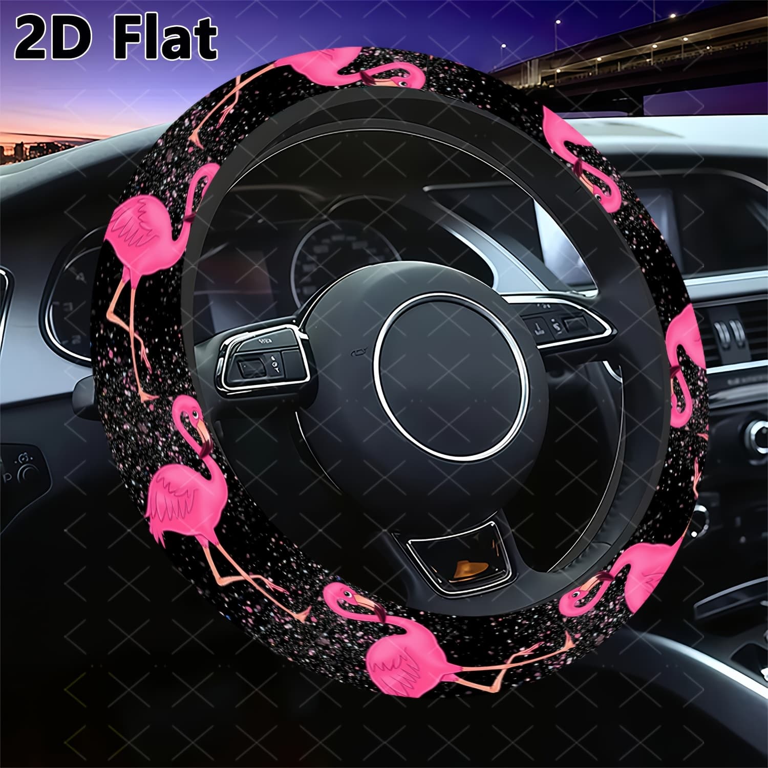 TEMU 1pc Flamingo Steering Wheel Cover, Glitter Style, Universal Fit For Suvs & Cars-all Season Use, Long-lasting Durable, Anti-slip & Durable-, No , Vehicle Interior Accessory | Design.11.25qwa-92