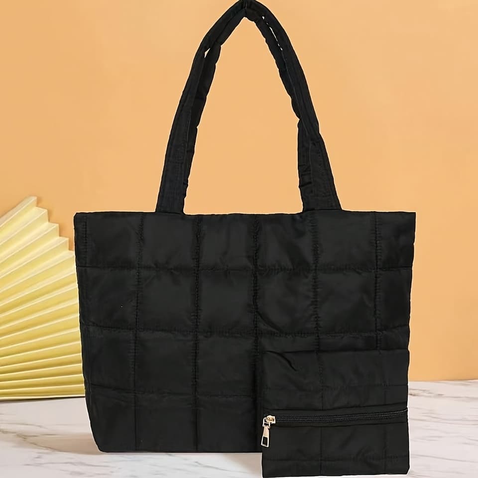 TEMU Women's Crossbody Bag Filled With, Solid Color Nylon Square Embroidery Thread, Large Capacity, Fashionable, Easy, Versatile, Casual Design, Textured To Class, Women's Shoulder Tote Bag