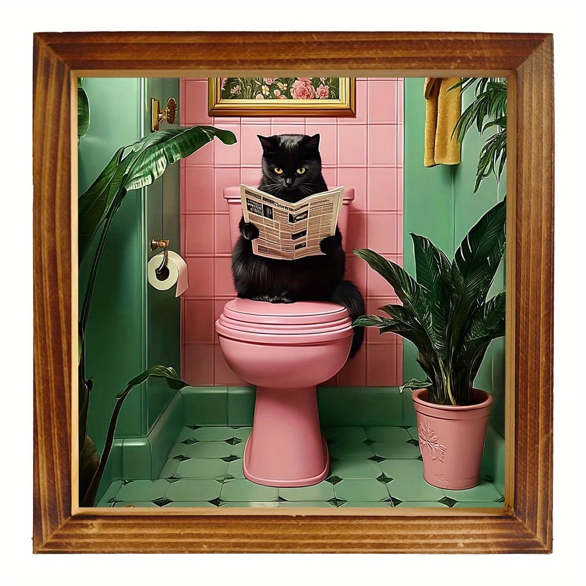 TEMU 2d Flat, 2d Flat, 8x8 Inch Poster With Wooden Frame, Suitable For Bathroom, Perfect Gift