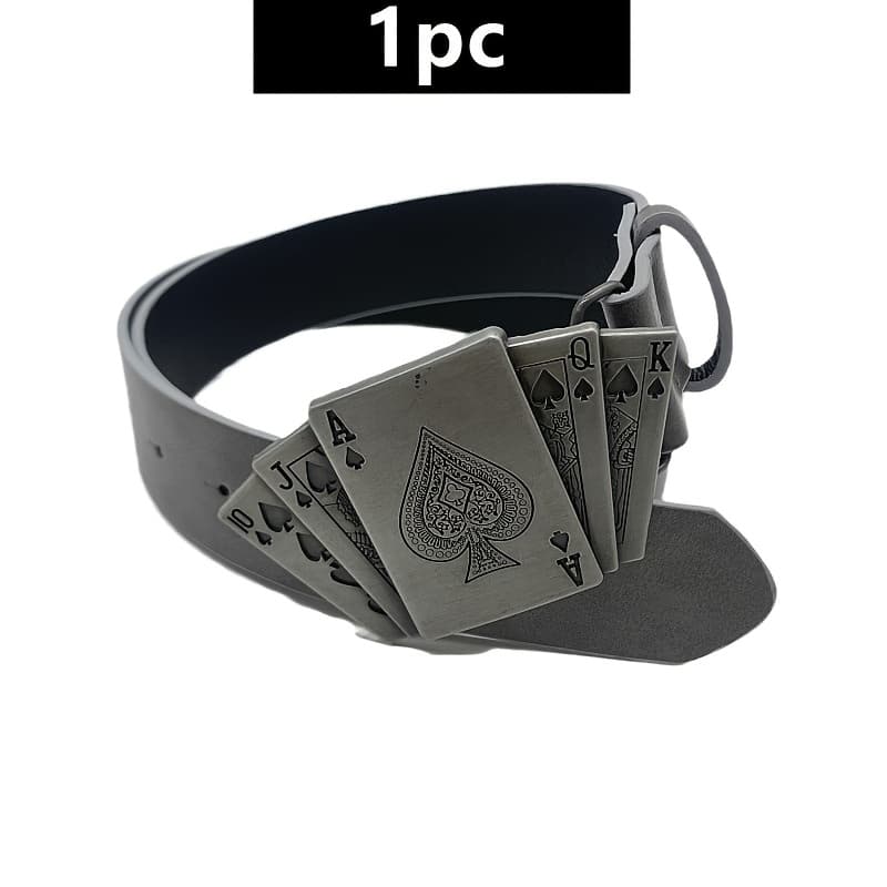TEMU Men's Western Denim Genuine Leather Belt, With A Lighter And Playing , Embossed Detail , An Ideal Gift For Your Boyfriend Or Husband
