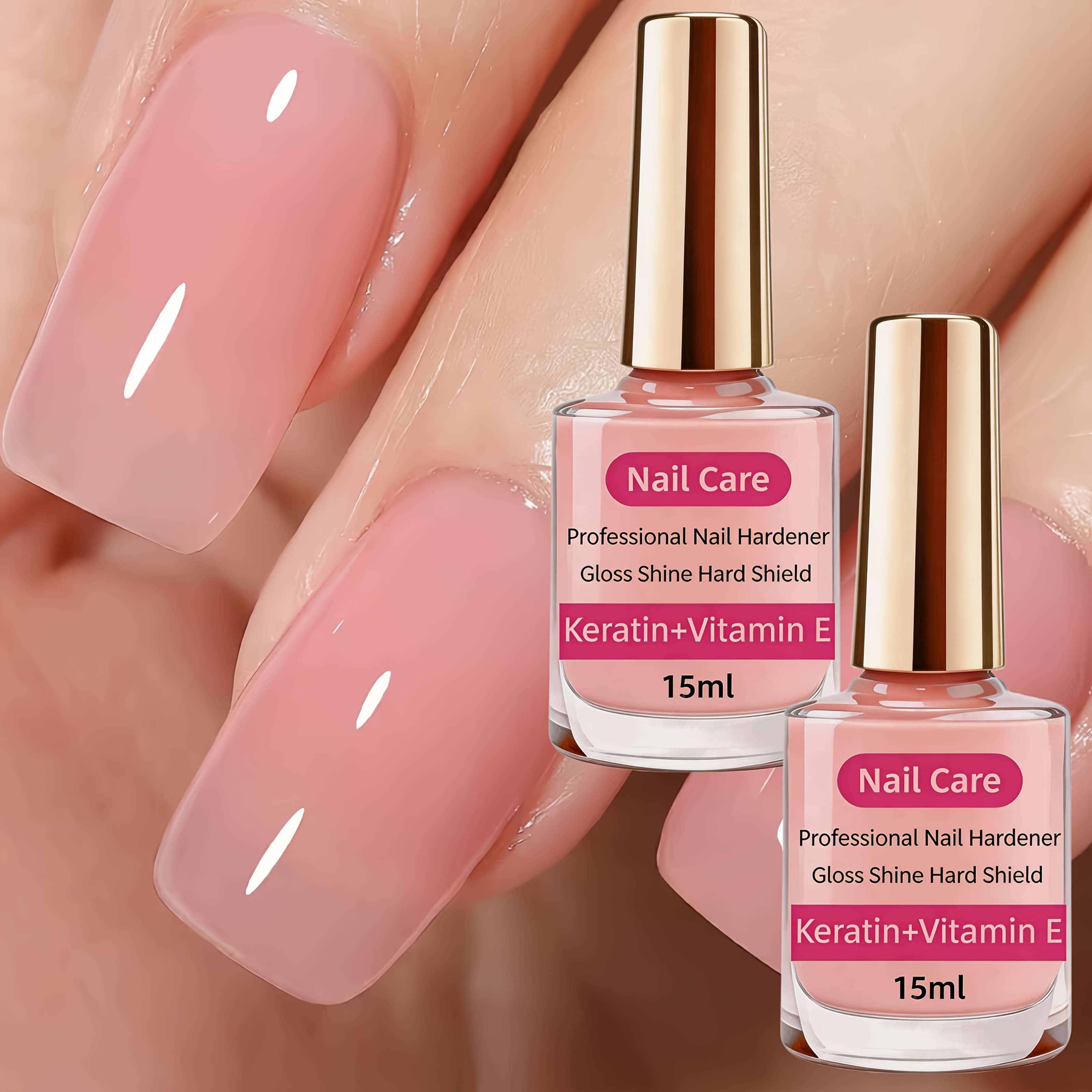 TEMU 2pcs Clear Pink Nail Hardener Polish & Oil Suitable For Weak Nails, Quick-drying Formula With Vitamins E & Keratin, Strengthener For & Toenails, Nail Care For , Splitting, Thinning Nails