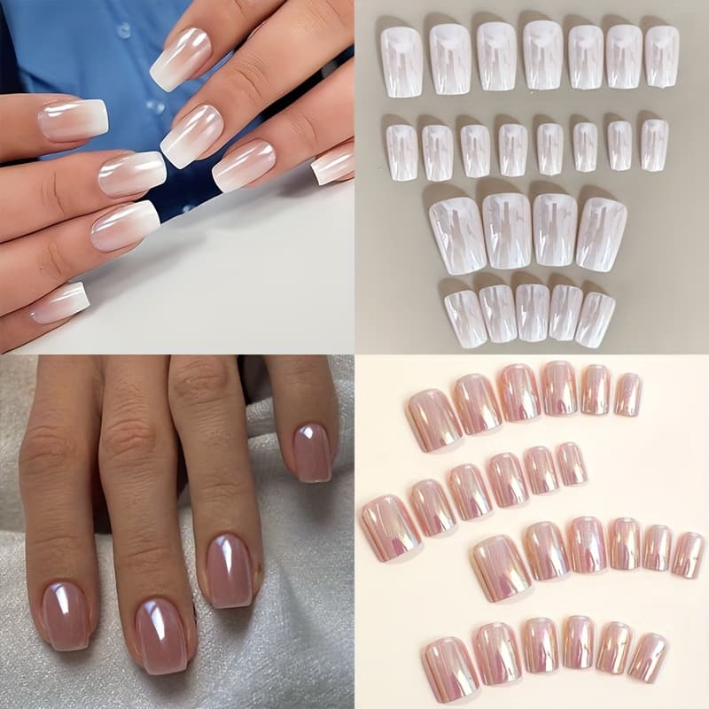 TEMU 2 Boxes Of 48 Medium Square Press-on Nails, Featuring A Gradient Mirror Chrome . Includes Jelly Glue And A Nail File. Suitable As A Gift For Women And For Office Or Holiday Occasions