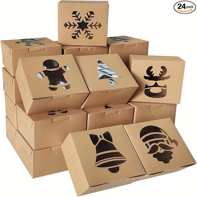 TEMU Gift For Her/him Gute 24pcs Christmas Party Favor Gift Boxes With Pvc Window, Paper Candy Cookie Boxes, Diy Assembly, Assorted For Halloween, Christmas, And Other Festive Occasions