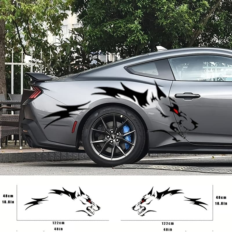 TEMU 2pcs Wolf Totem, Vinyl Car Sticker, Side Door Wolf Head Pattern, Tribal Tattoo Set, Self-adhesive Gloss Effect, Wolf Car Parts