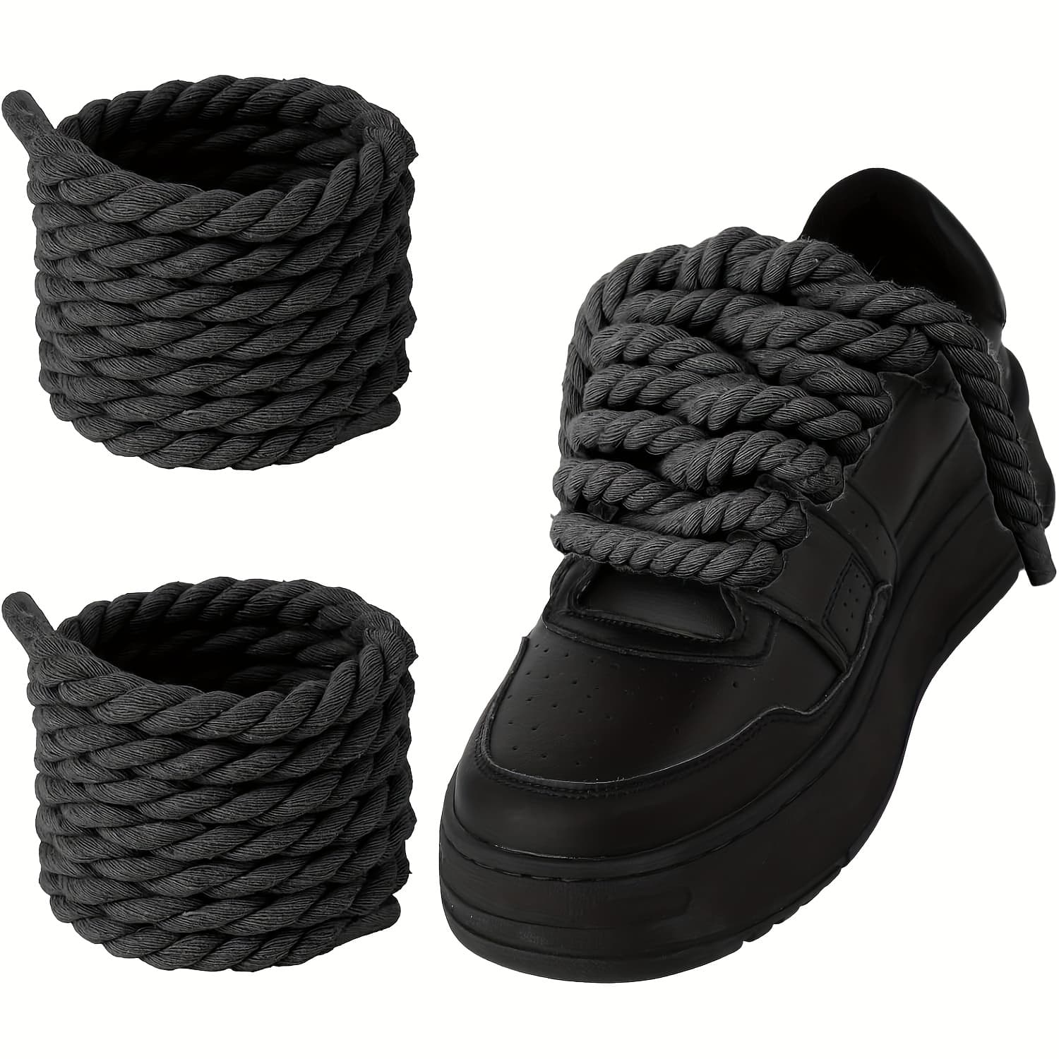 TEMU 2pcs Handmade Braided Rope Laces - Durable And Stylish Thick Lace For Sneakers, Canvas Shoes & Casual Shoes In White, Black,