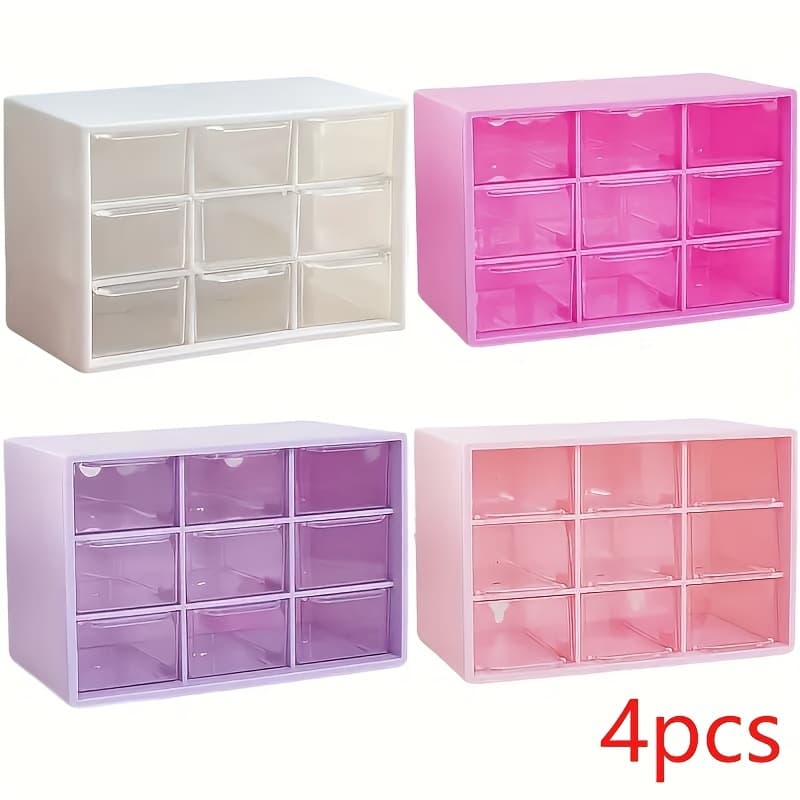 TEMU 4pcs Elegant Nine-square Drawer Acrylic Storage Box - Jewelry And Craft Storage Box: Clear And Durable, Storage Space For Rings, Earrings And Hair Additions