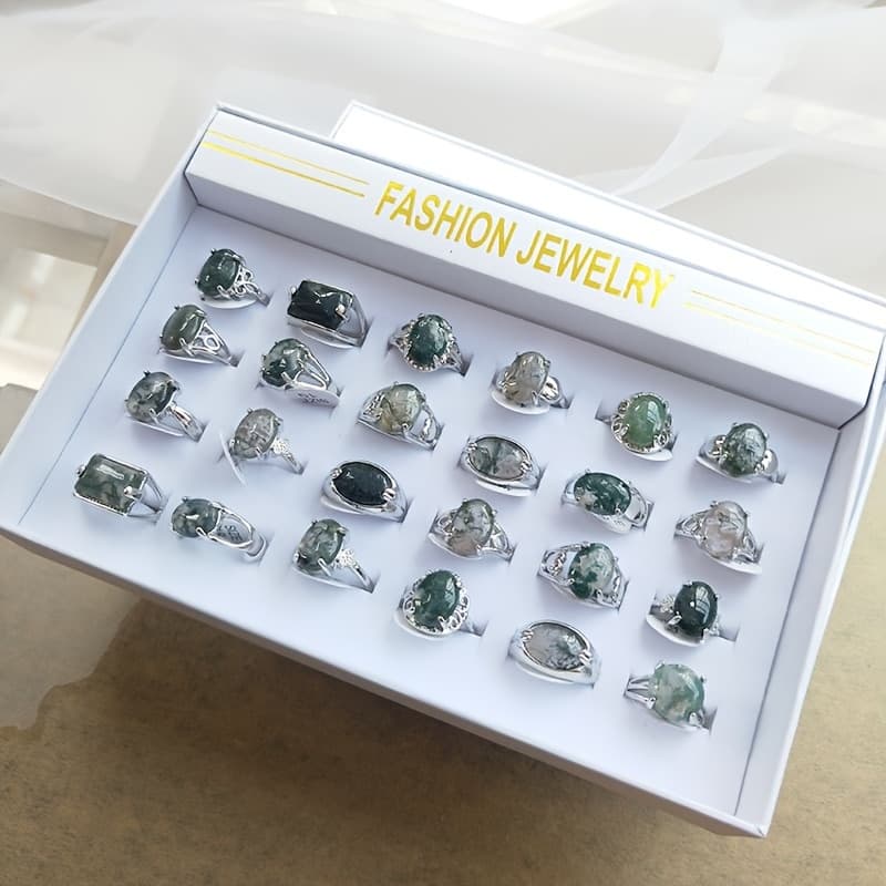 TEMU 24pcs With Box Stone Ring, Agate Engagement Ring, Girls Stackable Midi Finger Rings Set Wedding Promise Ring Jewelry Gifts For Women