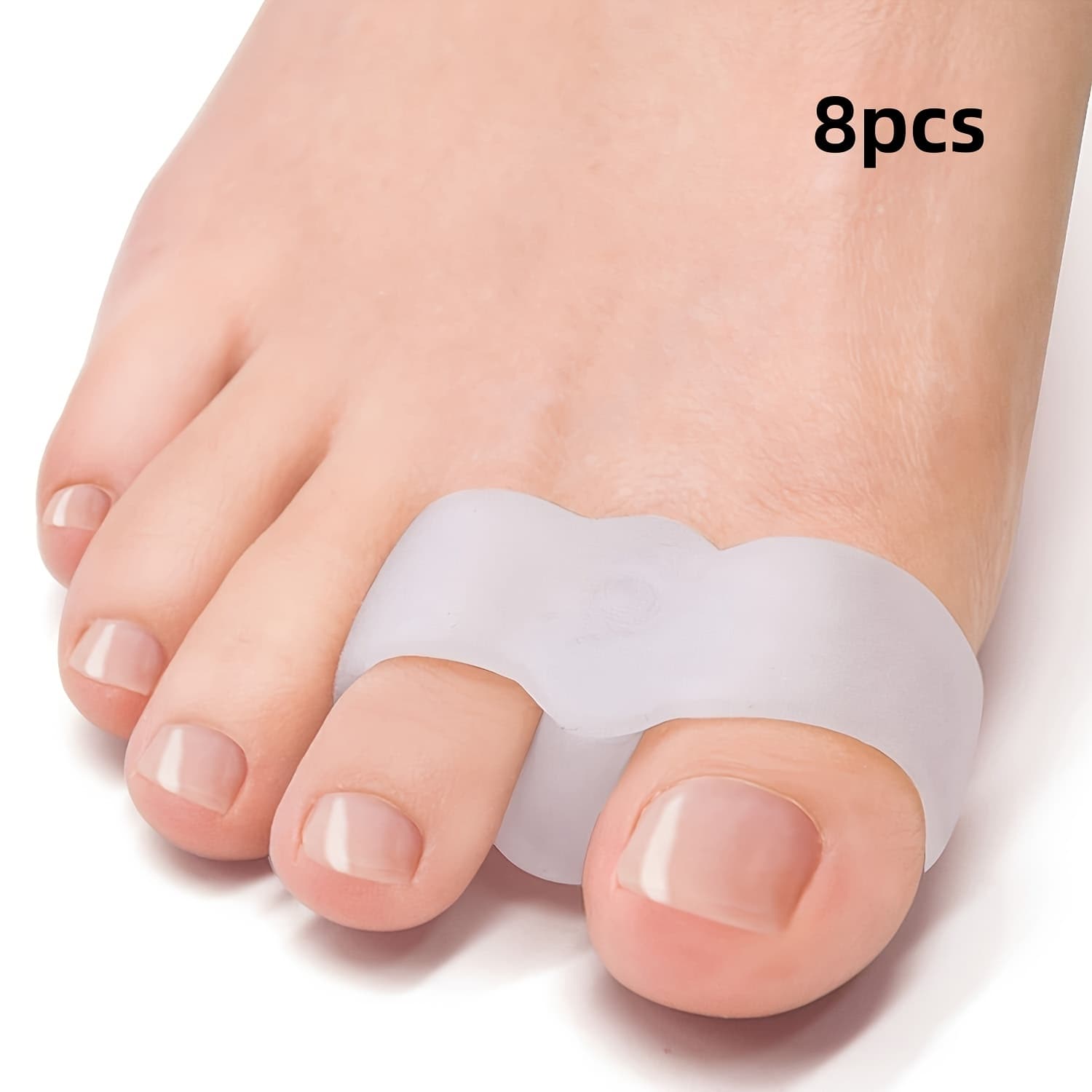 TEMU Set Of 8 Gel Toe Separators - Items For Feet And Hands For Genders - Soft And Comfortable Big Toe Cushions With 2 Rings, , Ideal For Everyday Wear