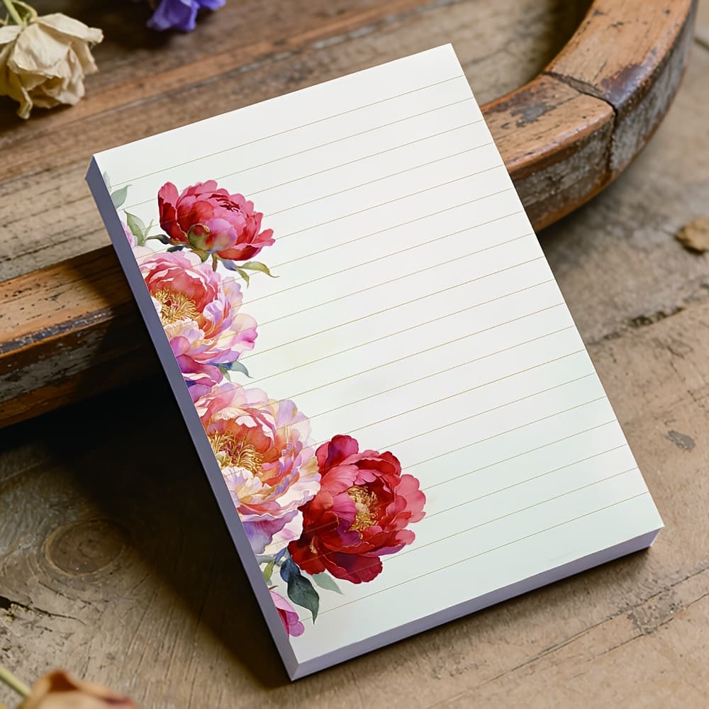 TEMU 1pc (50 Sheets) 2-pocket Notebook, 2 Notebook, 2 Minimalist Stationery Notebook, Peony Notebook, 2 Office Notebook, For Study, Life Journaling, Gift, Letter Paper, Letter Paper