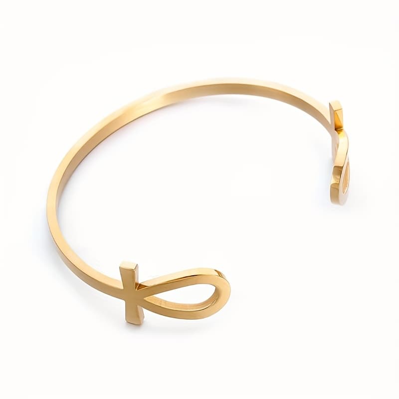 TEMU 1pc Stainless Steel Ankh Cuff Bracelet Fashionable Jewelry Retro Design Gift For Men And Women