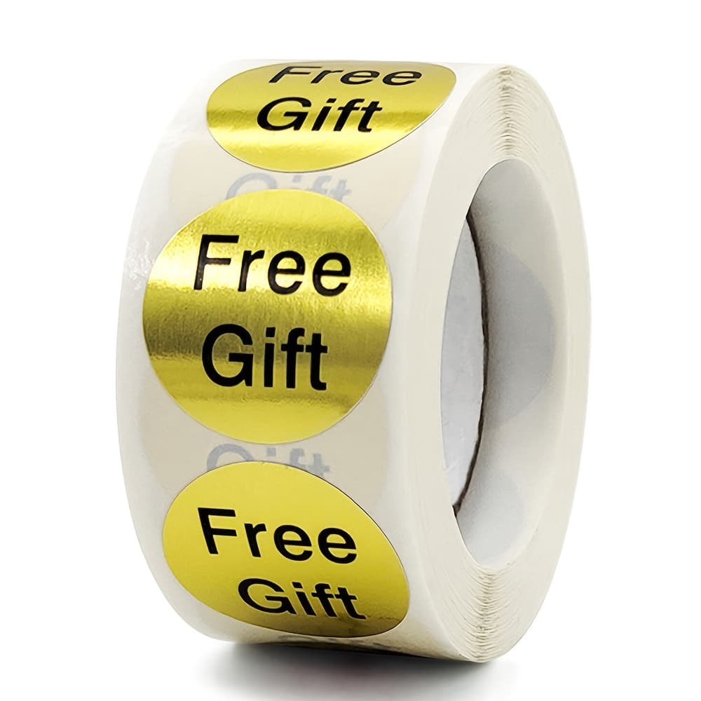 TEMU 500pcs/roll Golden Stickers "free Gift" Text Label, Craft Handmade Sticker Round Thank You Stickers Gift Business Card Sealing Labels