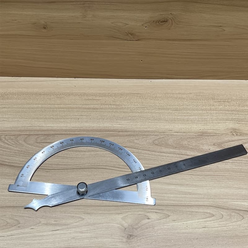 TEMU Stainless Steel Protractor - 180° Precision Angle Measuring Tool, Durable Metal Vernier Ruler For Woodworking & Office Use