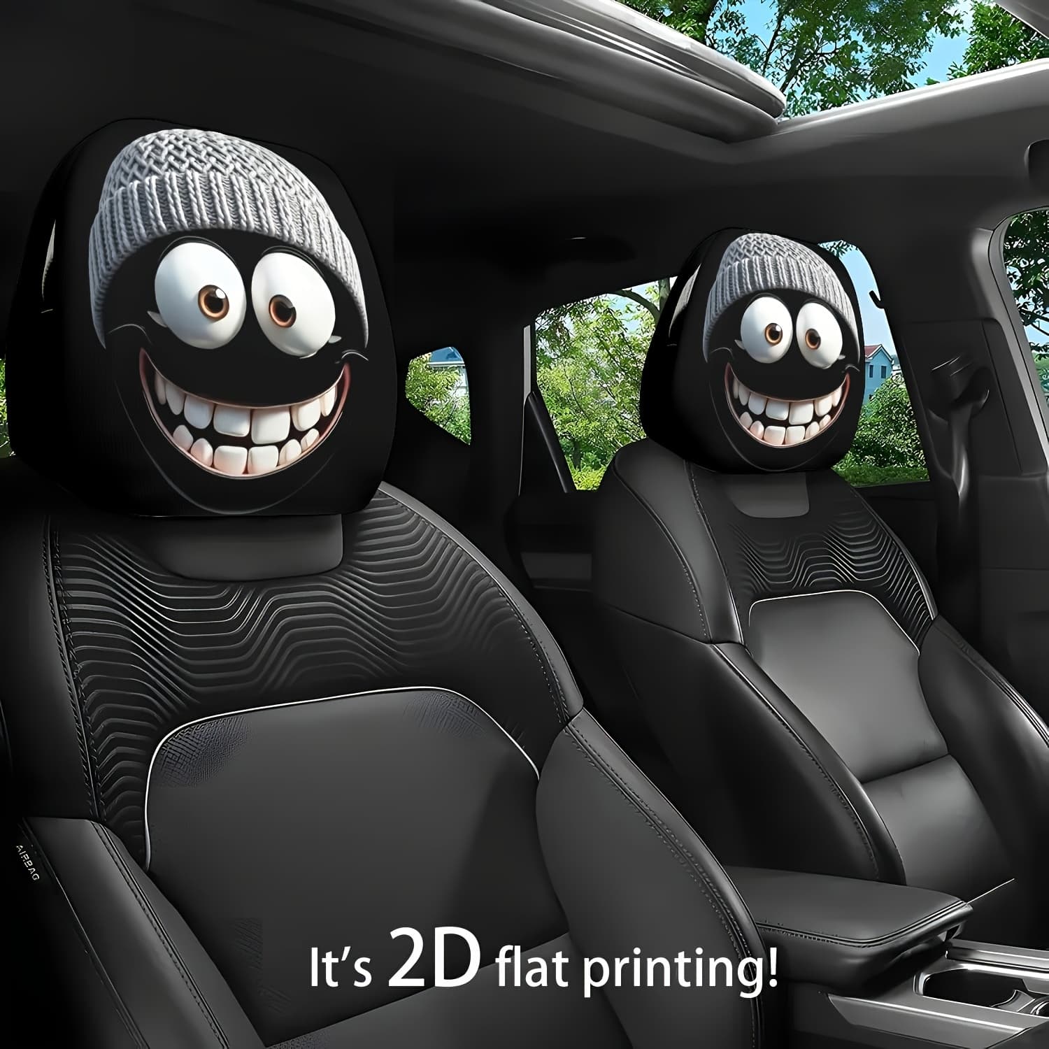 TEMU 2pcs Character Cute Smile Theme Printed Car Seat Cushion Headrest Neck Pillow Protector - With Adorable Design, Suitable For Most Car Models, Car Interior Waist Pillow