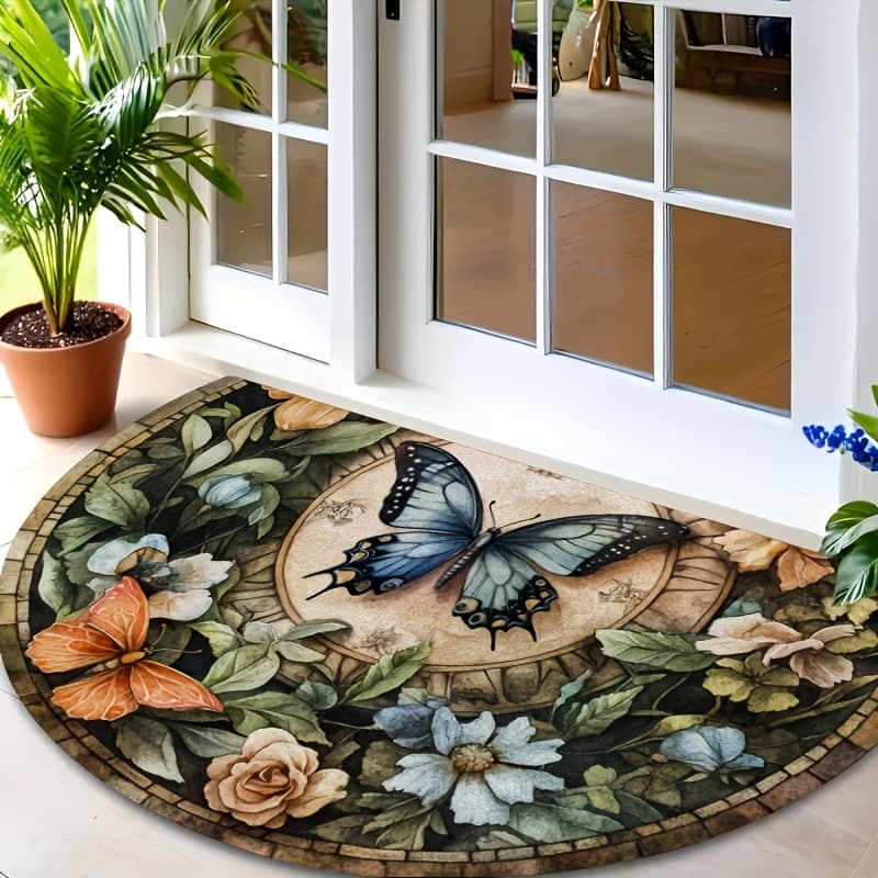 TEMU A Vintage Mandala Half-circle Welcome Mat, Suitable For Indoor And Outdoor Use, Ideal For Decorating Entrances In Living Rooms, Kitchens, Bedrooms, Patios, Bathrooms, And Cafes