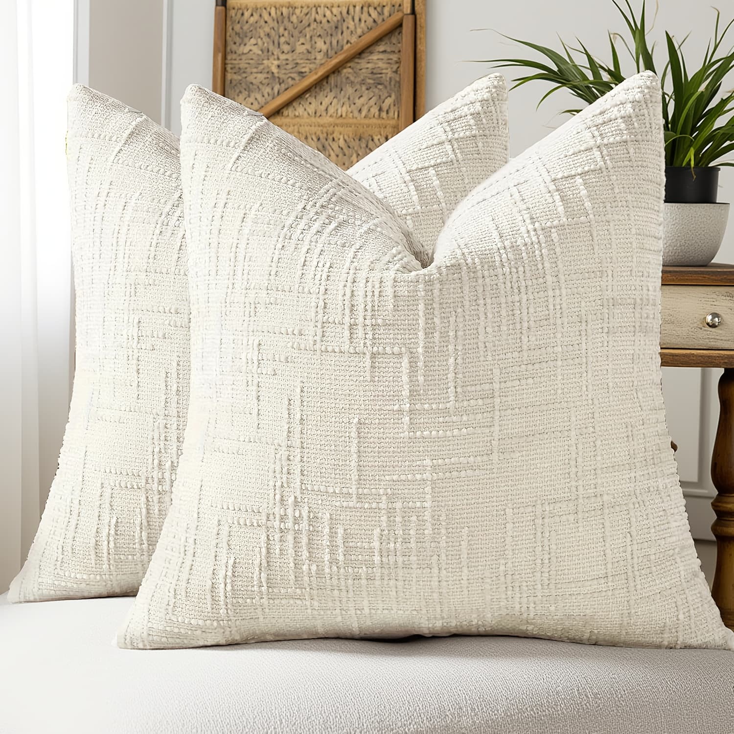 TEMU 2pcs, Chenille Throw Pillow Covers Set Of 2 Thick Textured Slubby Couch Pillow Covers Farmhouse Accent Modern Neutral Decorative Pillow Cases For Bed Sofa, Living Room, Machine Washable