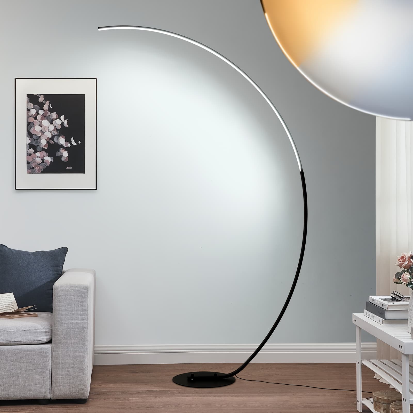 TEMU Modern 65 Inch Arched Standing Reading Floor Lamp With Remote - Dimmable Black Led Color Changing Curved Ambient Lighting For Bedroom And Living Room