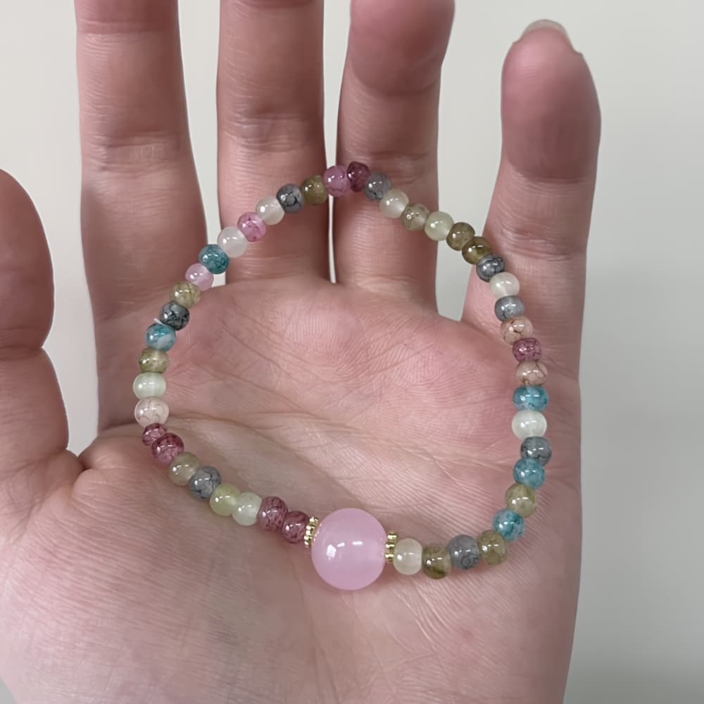 TEMU A Delicate Bohemian Style Pink Elastic Bracelet-no Plating, Handmade Beads, Suitable For Daily And Wedding Occasions, Wear, Is The For Valentine's Day Gifts