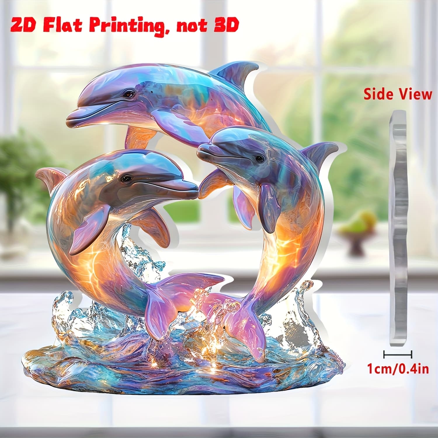 TEMU 2d Flat, 1pc Dolphin Statue, 4" X 4", Decorative Plaque & Ornament – Home, Party, Bedroom, Living Room, Study, Or Kitchen Décor – Ideal Gift For