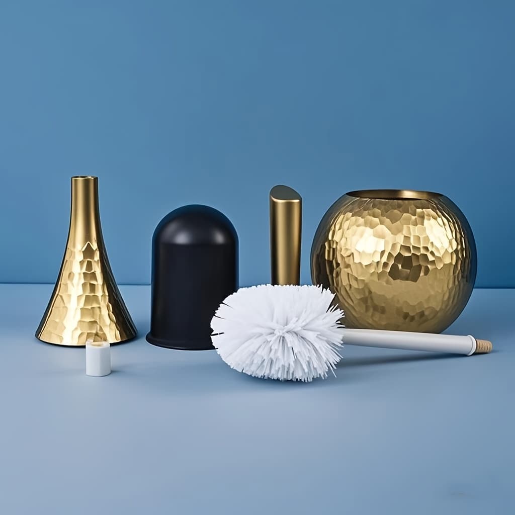 TEMU Luxurious Golden Toilet Brush With Long Handle - Elegant White Bristles, Ideal For Bathroom And Home Cleaning, Home |elegant Toilet Brush|durable Plastic Brush