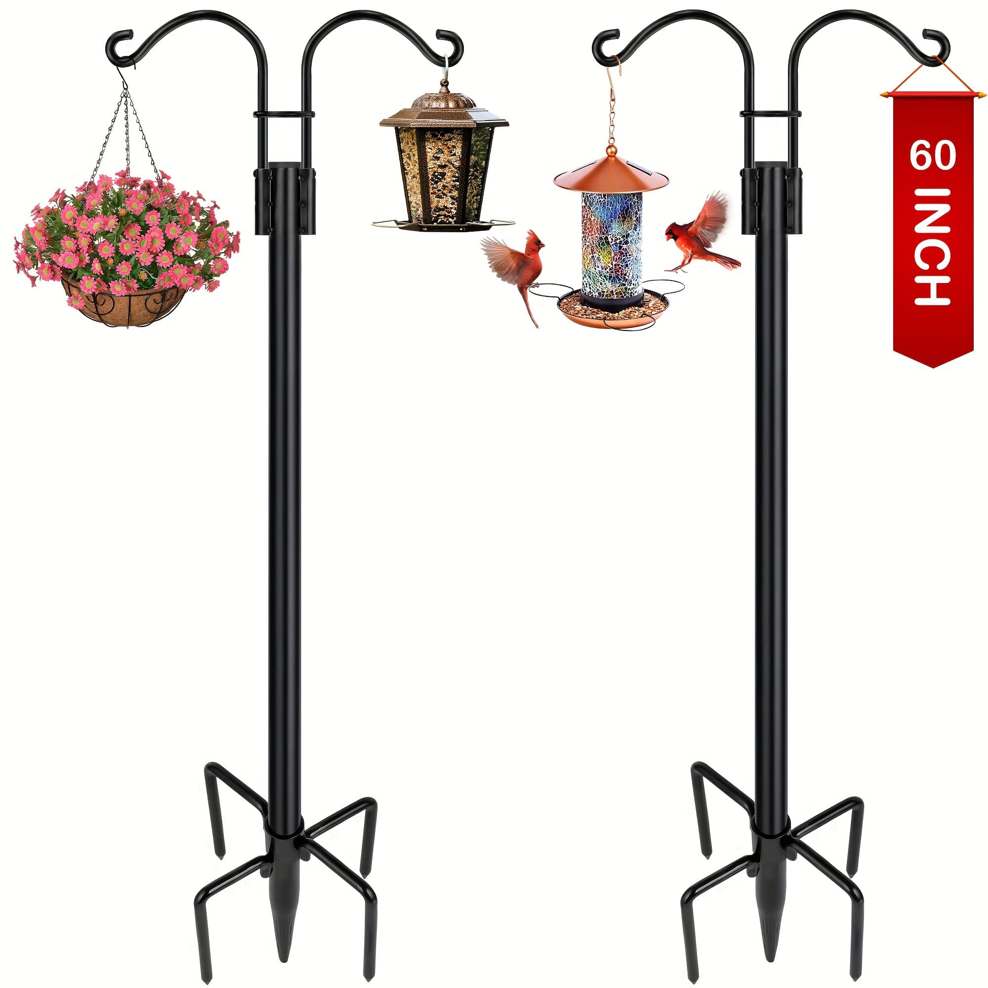 TEMU 2-piece, 60-in Pole, 5-claw Outdoor Double Horn Shaped Adjustable Hook For Hanging Bird Feeder, Plant Basket, Solar Lamp, Flower Basket Plant Hook Bracket, Lantern Hook, Wedding Decorations