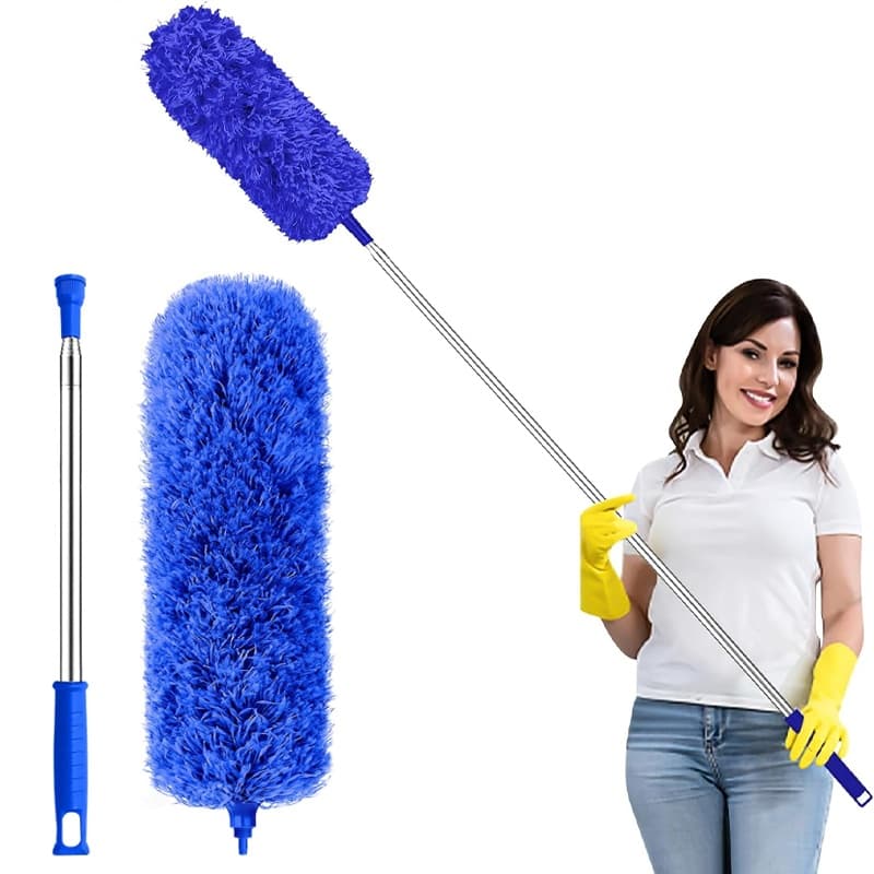 TEMU Extendable Microfiber Duster Featuring A Telescopic Pole In Lengths Of 57, 96, Or 116 Inches, With A Flexible Head, Ideal For Manually Cleaning High Ceiling Fans, Blinds, Webs, And Vehicles