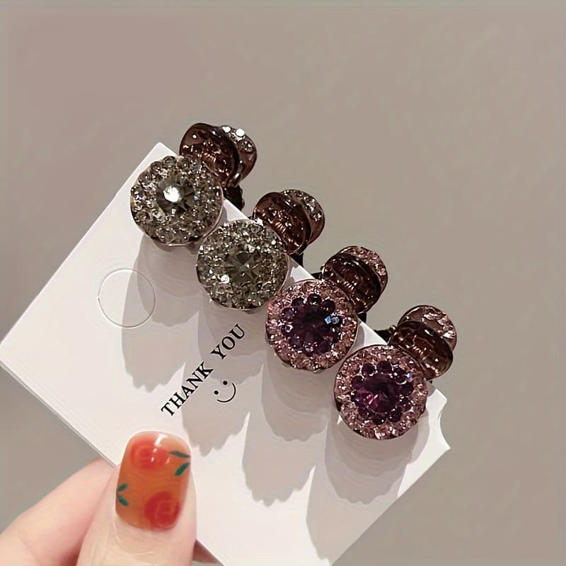 TEMU 4 Random Color Sparkling Mini Hair Clips - Cute And Sweet Round Suitable For Bangs, , And Side Hair - Additions