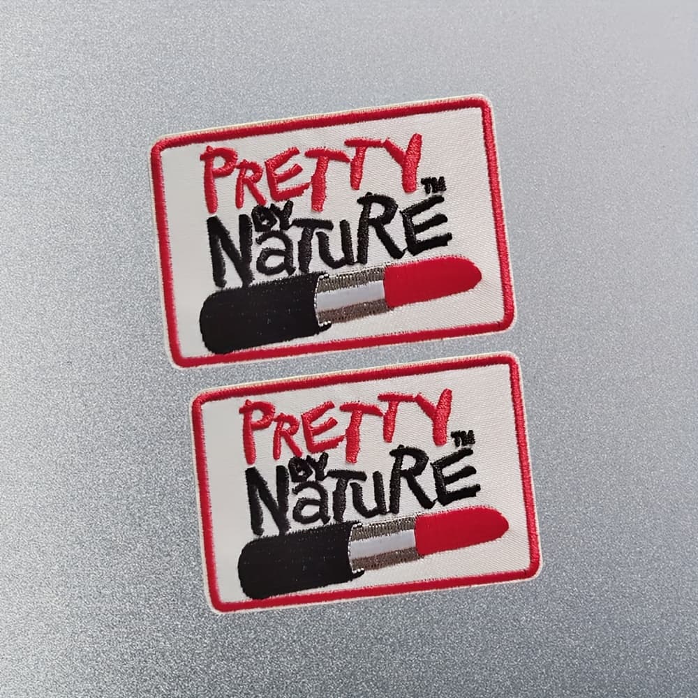 TEMU Set Of 2 Embroidered Patches Featuring English Letters And Lipstick Design, Suitable For Clothing As Adhesive Stickers.
