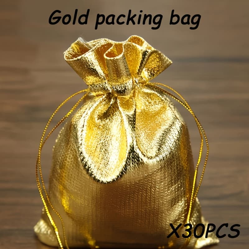 TEMU 30pcs Golden Organza Drawstring Gift Bags For Jewelry, Wedding Favors, Christmas Candy & Chocolate - 4.72" Canvas Pouches