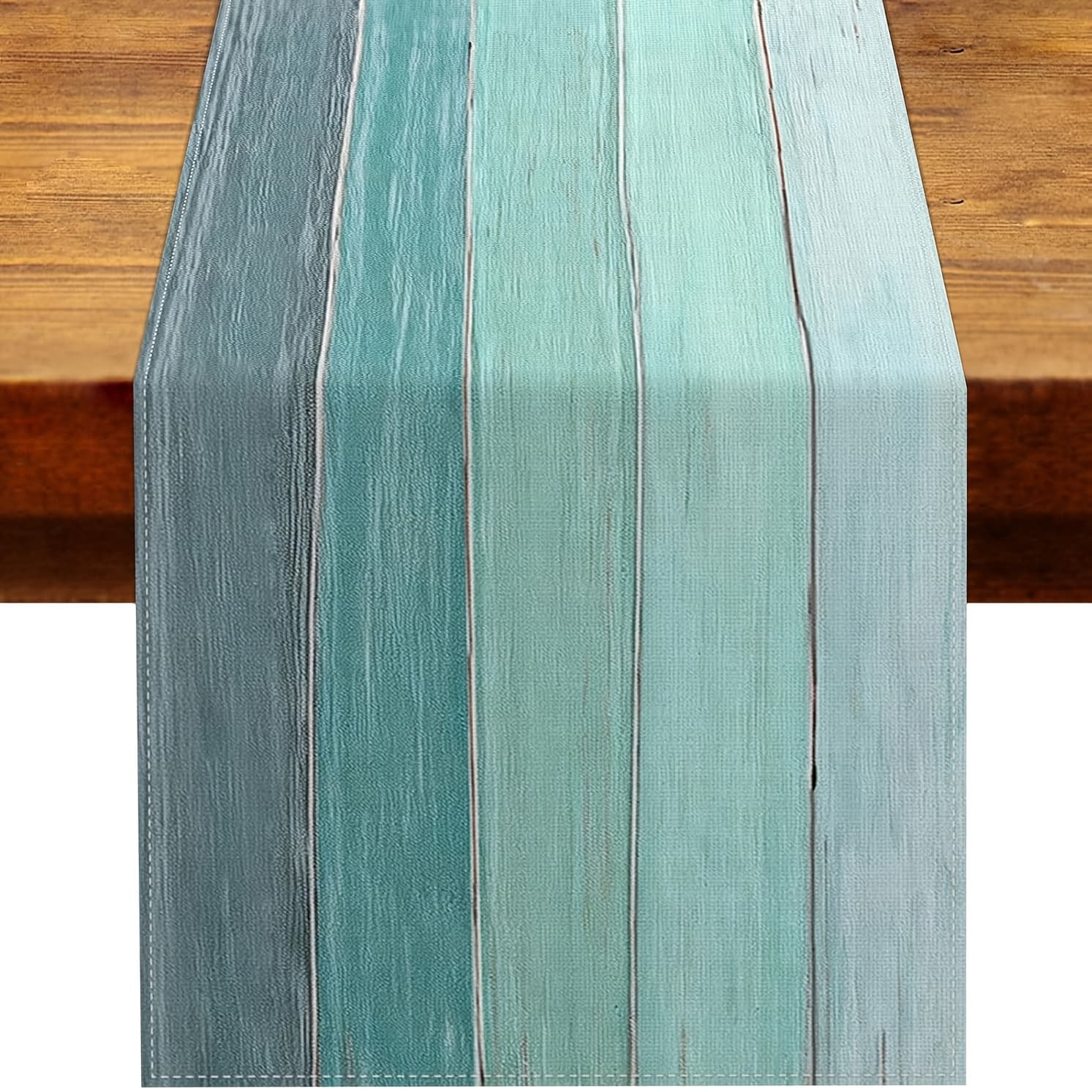 TEMU 1pc Dokriy, Teal Stripe Table Runner Party Decoration Summer Pool Beach Home Kitchen Dining Room Table Decor