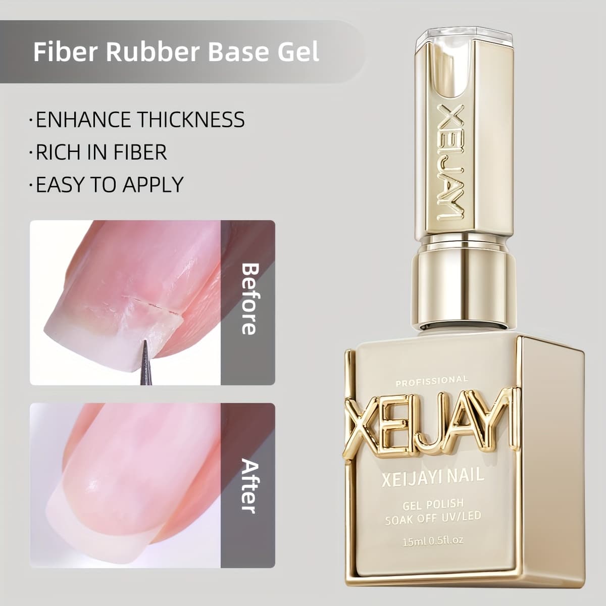 TEMU Xeijayi 15ml Fiber Rubber - , & Thin Nails