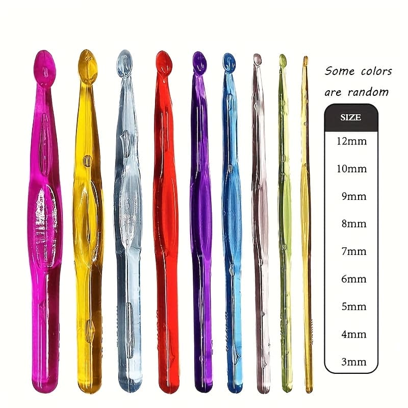 TEMU 9pcs Set Of 15cm Colored Crochet Hooks, 3-12mm Hook Heads, (color Random) Suitable For Beginners, Ergonomic Plastic Knitting Needle Set