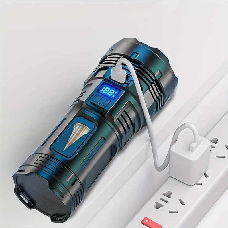 TEMU Flashlight Portable Rechargeable Outdoor Telescopic Zoom Searchlight Long-range Spotlight Household Light