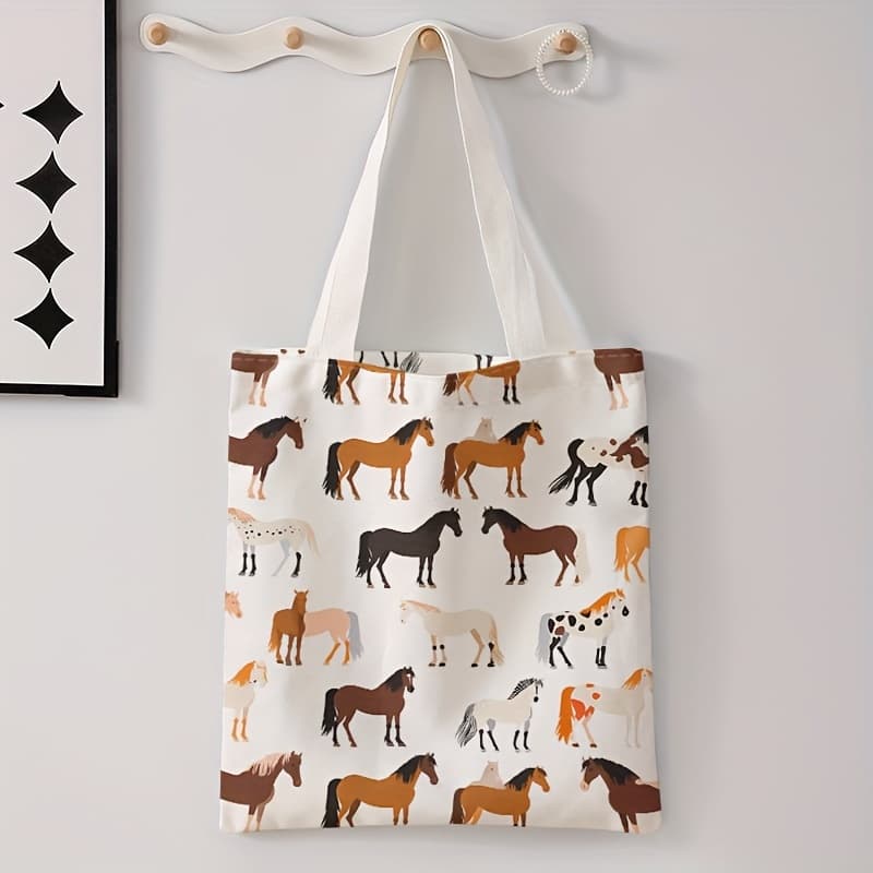 TEMU Fashionable Reusable Tote Bag Pattern Print, Versatile Handbag, And Letter Print Shopping Bag