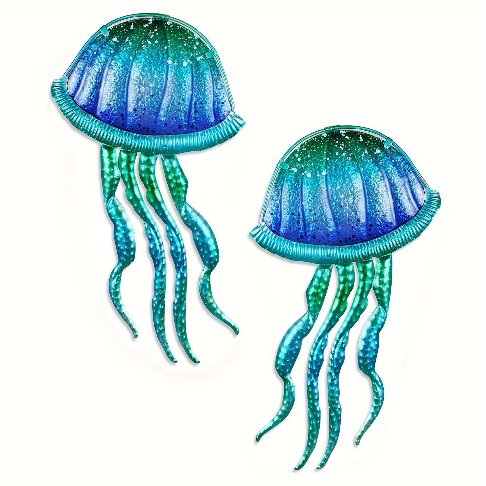 TEMU Liffy Metal Jellyfish Wall Decor - Ocean Wall Art - Glass Wall Decor For Pool, Beach, Bathroom, Living Room, Bedroom - 15inch, 2pcs