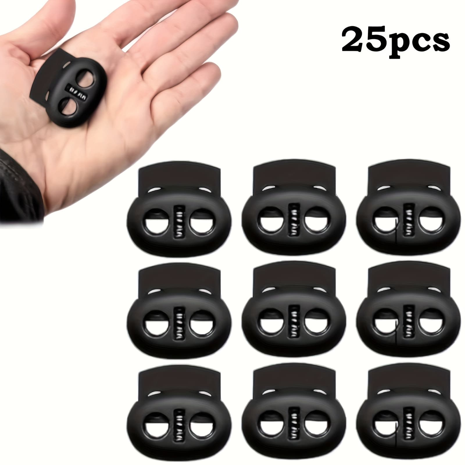 TEMU 25pcs Plastic Cord Stoppers - Double Hole Spring Cord Stoppers For Bags, Clothing, And Parachutes - Durable Slider For Camping, Hiking Gear Fastening Accessories