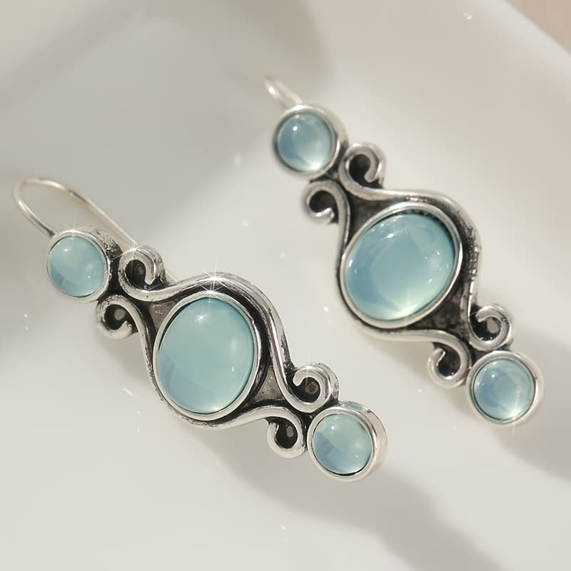 TEMU Vintage Boho Synthetic Geometric Dangle Earrings For Women Ethnic Silvery Color Handmade Drop Earrings Jewelry Gift