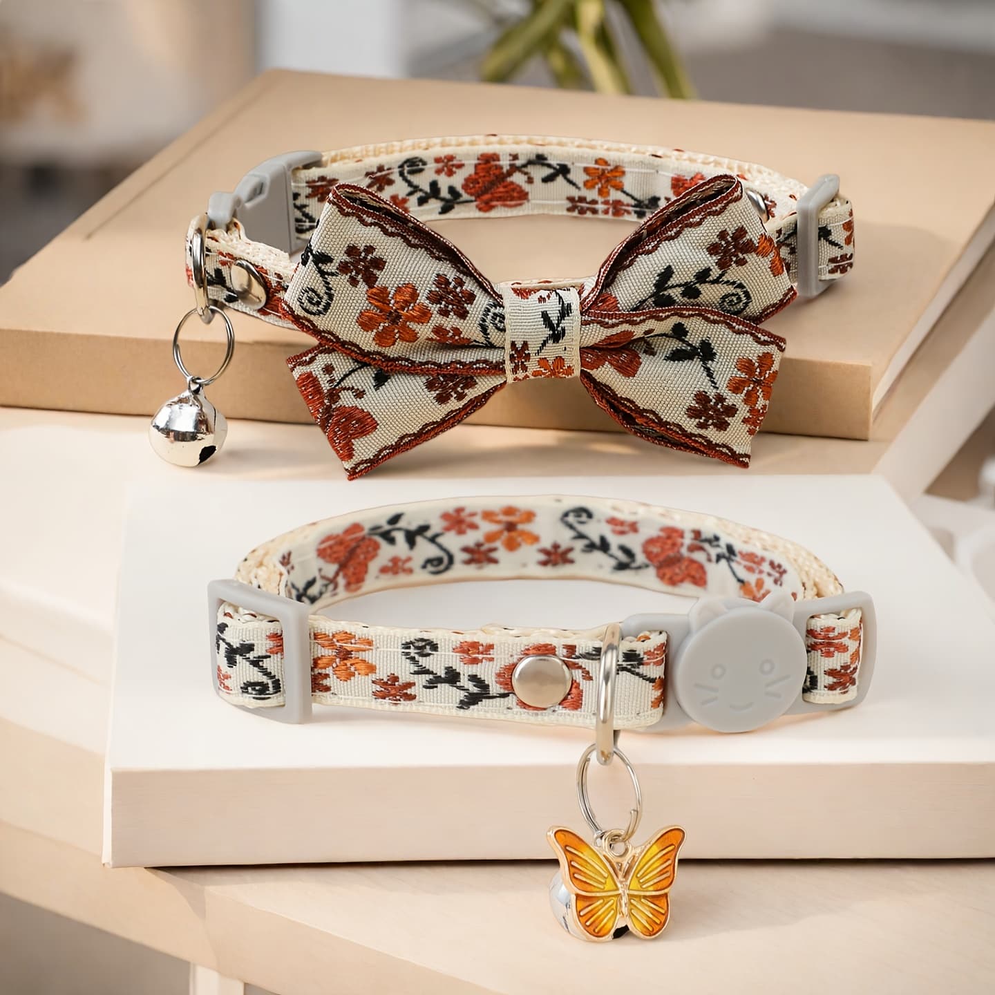 TEMU 2pcs Embroidered Craft Cat Collars Neck Decoration Collars Pet Bow Collars Bow Pendant Puppy Head Plug Collar