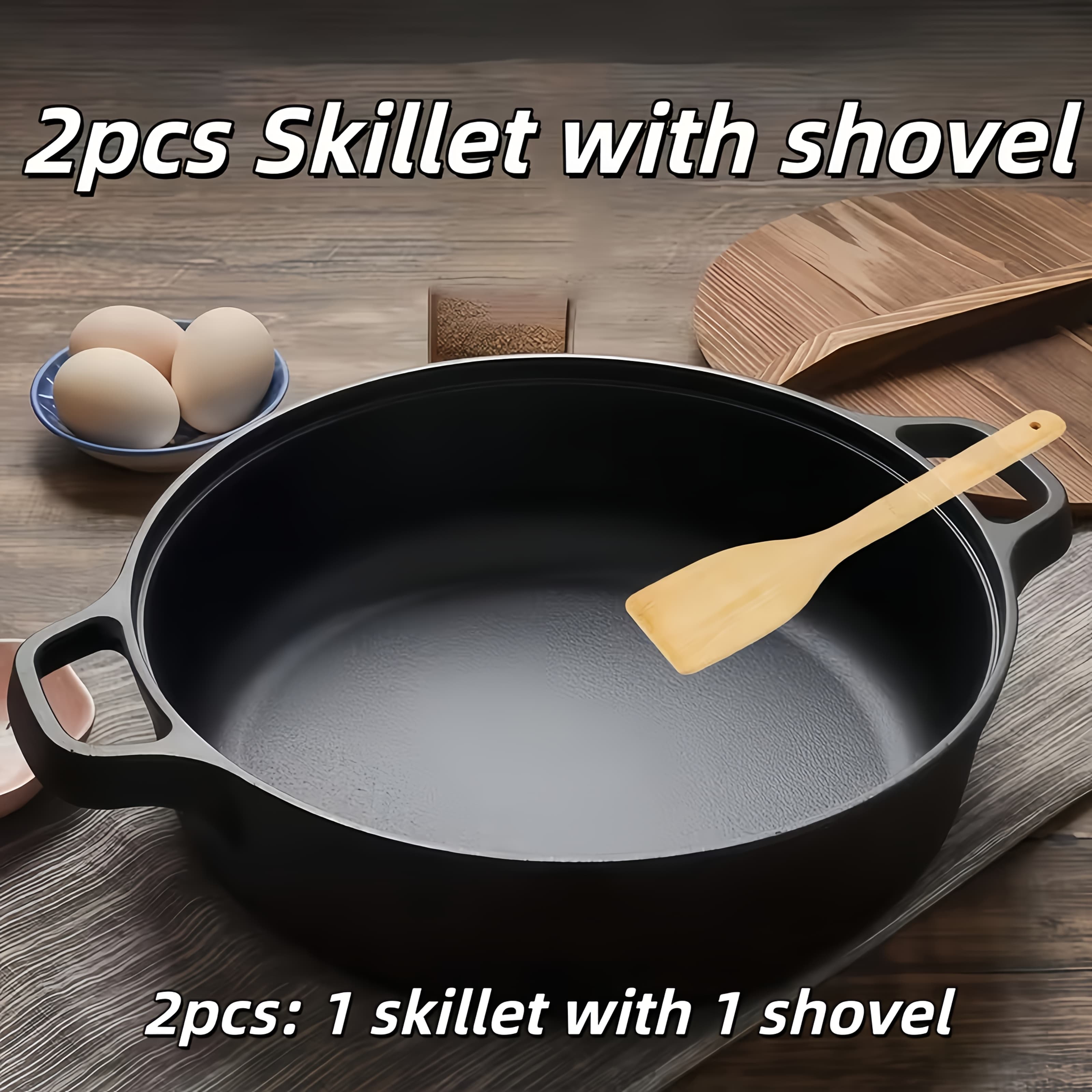 TEMU 4/2pcs Deep Cast Iron With 2 Handles, With Shovel, Flat Bottomed Frying Pan For Fried Steakbread, , Baking, Pizza, Outdoor Cooking, Camping, Grill, Stovetop, Oven Safe Cookware