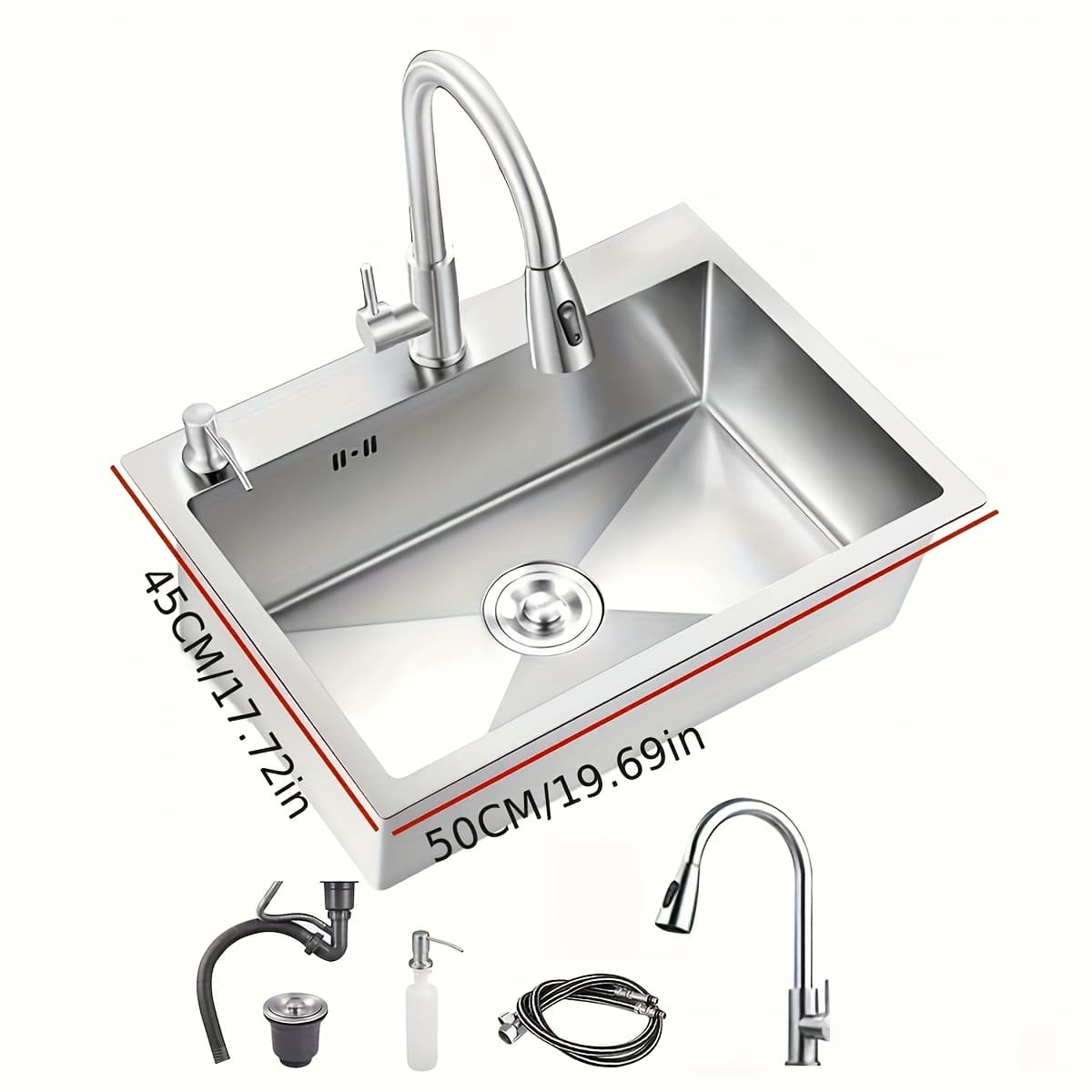 TEMU Kitchen Sink, Stainless Sink 19.69*17.72in, And Bars Bar Sink With Soap Dispenser, Used In Kitchen And Bar
