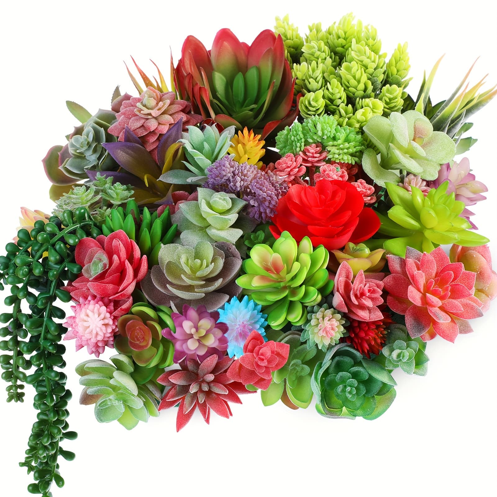 TEMU 50 Pcs Bulk Mini Artificial Succulents Plants Assorted Unpotted Realistic Plants Fake Textured Succulent Picks Realistic Plastic Cactus Stems For Succulent Garden Home Decor Large Style