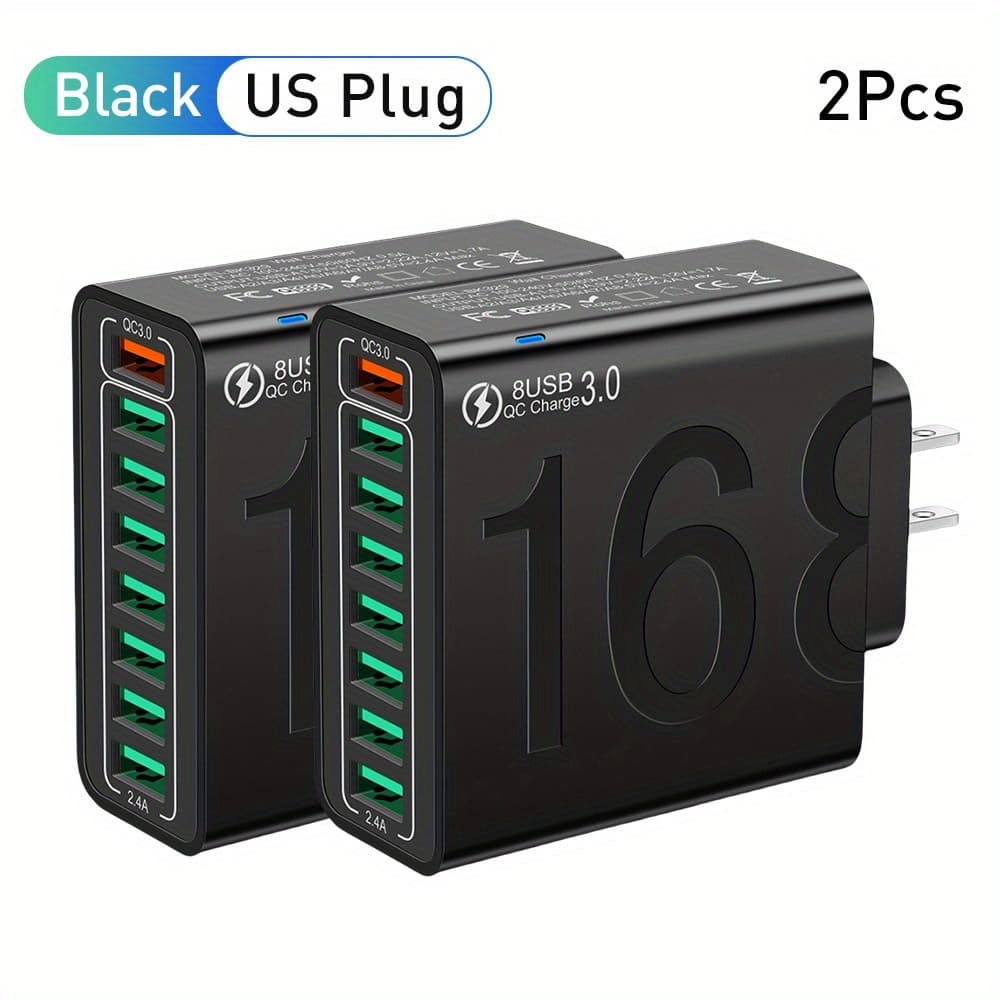 TEMU Kaxoe 8in 1 Fast Charging Phone Charger Usb Phone Charger Adapter Multi Plug Outlet Quick Charger 3.0 Wall Charger For Iphone 15 14 13 Pro Max For Smartphone