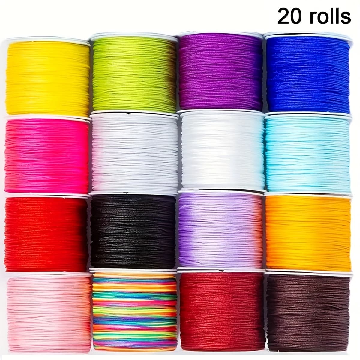 TEMU 20 Rolls Diy Craft Supplies - 10m Non-stretch Polyester Fiber Beading Cords & Threads Set, 0.8mm Thick, Assorted Colors, Ideal For Unisex Jewelry Making