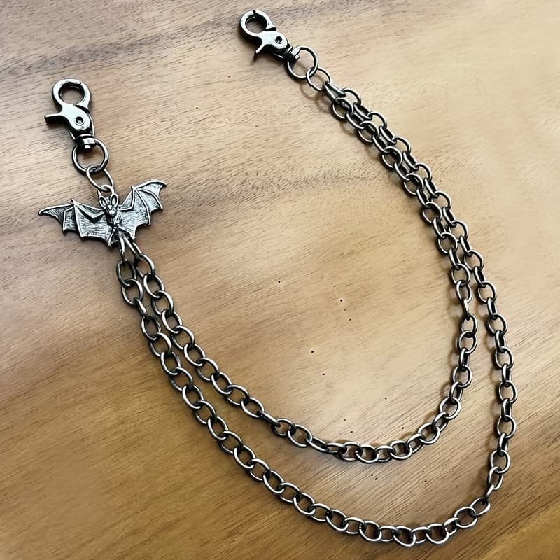 TEMU Retro Punk Style Cool Dark Trend With Bat Pants Chain Jeans Belt Men And Women All-match