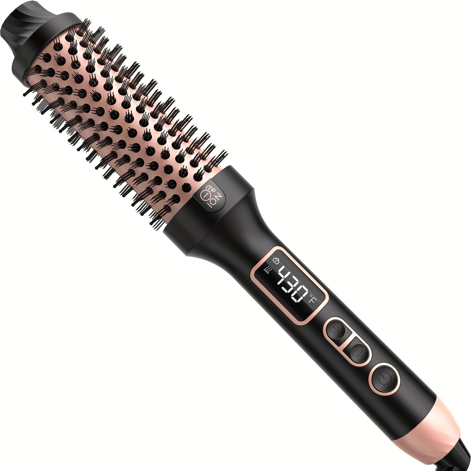 TEMU Infrared Bounce Brush, Heated Thermal Round Brush With Negative , 10 Heat Settings For Blowout Look With Hair Care Oil, Straightening & Curling, Suitable For All Hair Types, Black