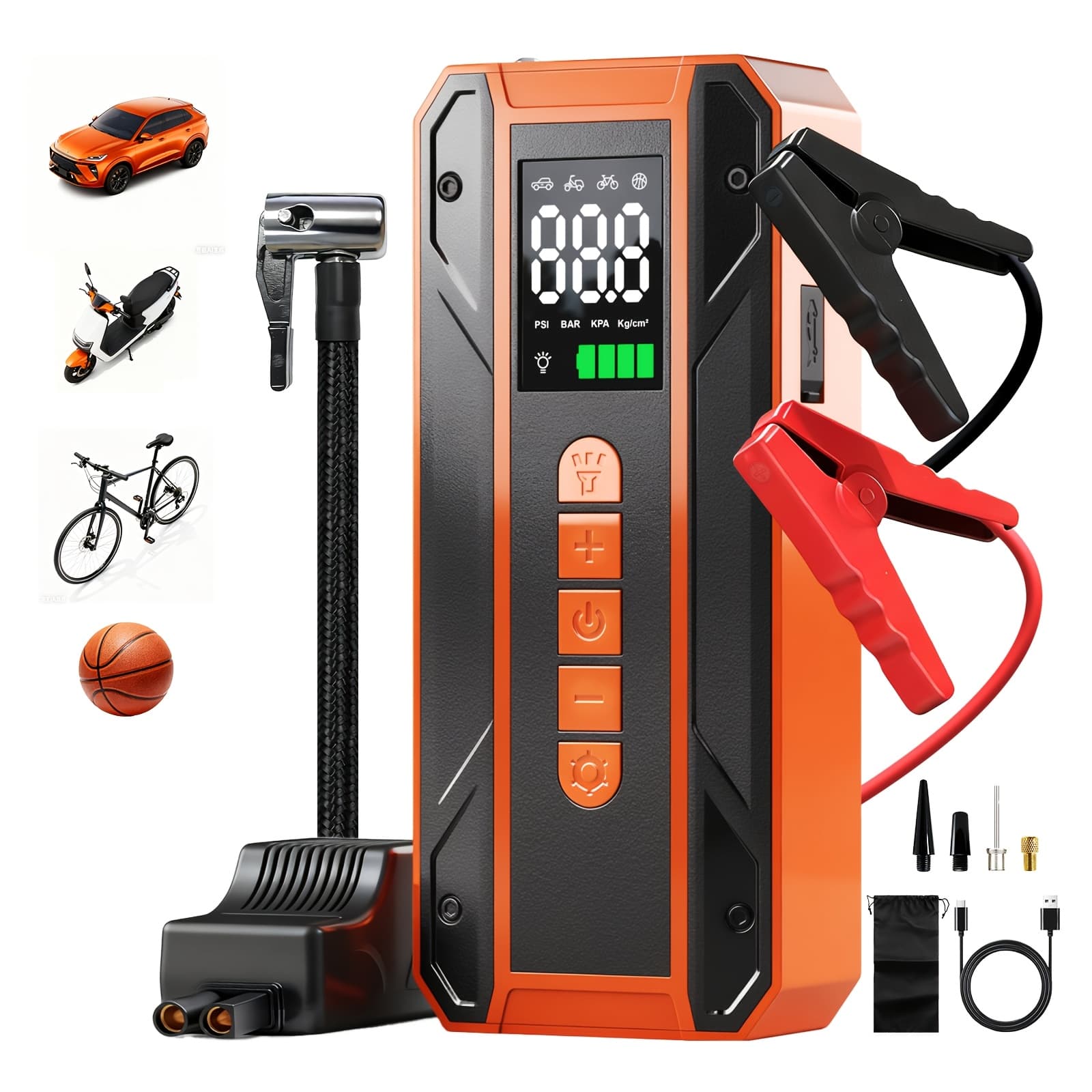 TEMU Yd09 Compact Jump Starter Featuring Air Pump, 150psi Tire Inflator, 12v Vehicle Battery Booster, Intelligent Jumper Cables, 3-mode Emergency Light