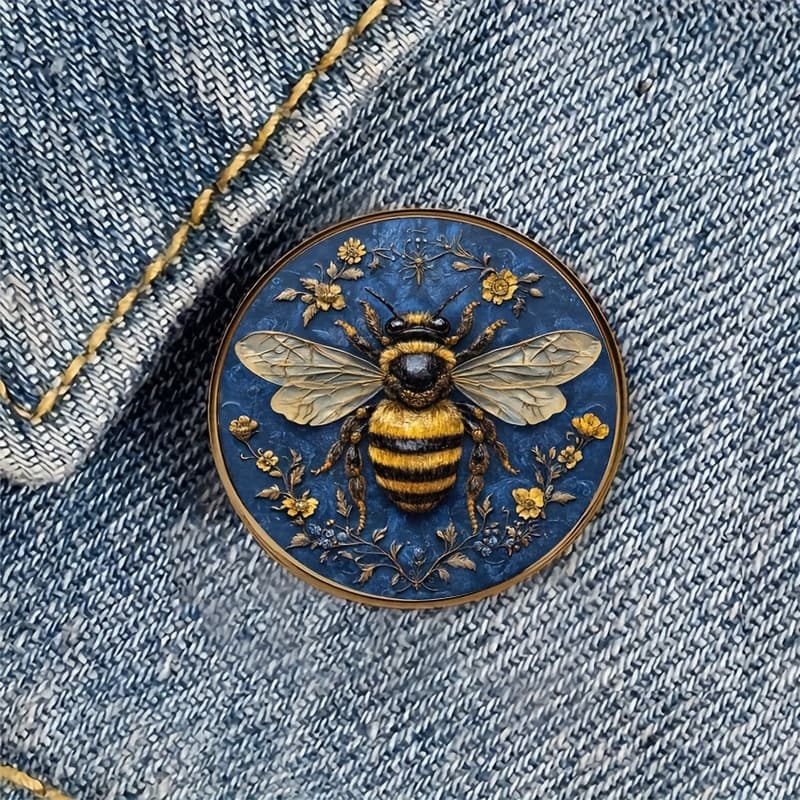 TEMU 1pc Bee & Floral Golden Resin Round Brooch Badge - Elegant Metallic Pin For Backpacks, Hats, Clothes, Shoes & Boots - Stylish Accessory For , Bee Decorations