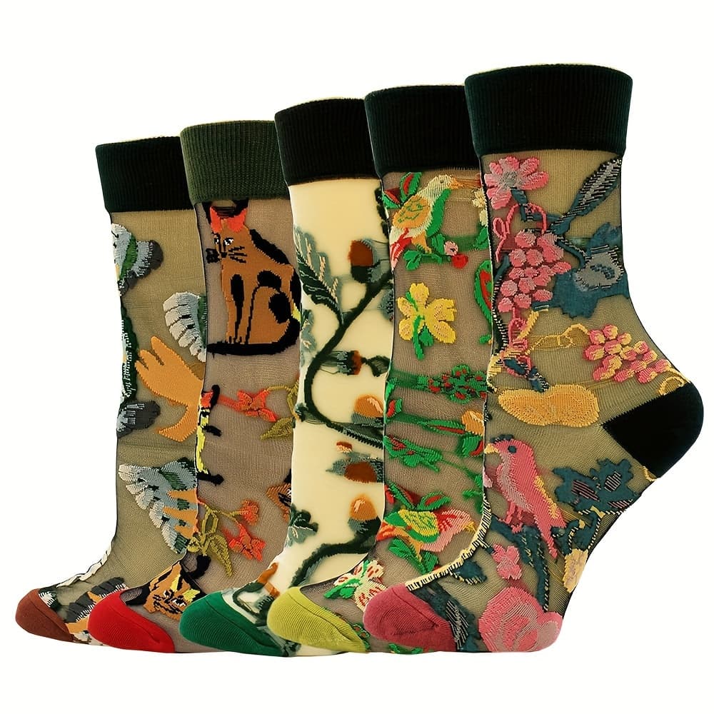 TEMU 5-pack Women's Spring/summer Breathable Glass Fiber Mid-calf Socks