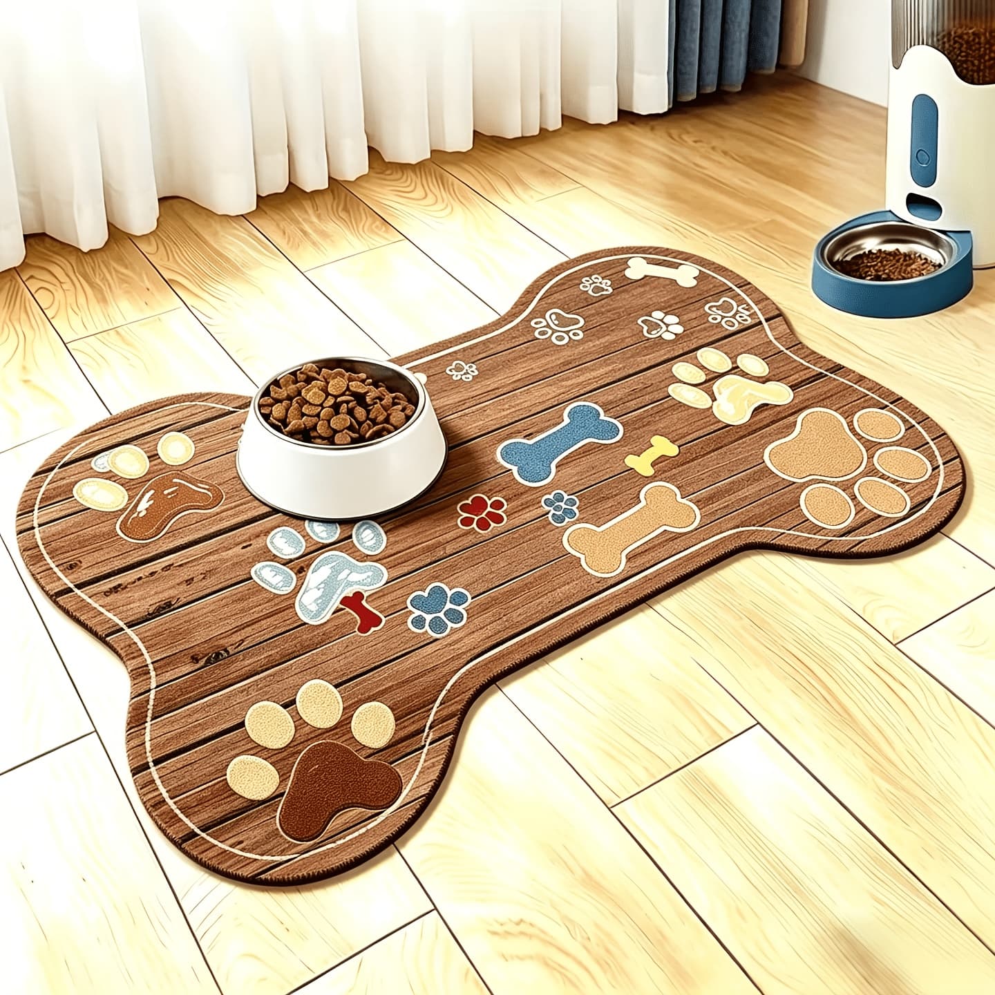 TEMU Pet Feeding Mat - Non-slip Quick-dry Geometric Fishbone Paw Print Dog Food Mat - Durable Pet Food And Water Bowl Mat, Suitable For Medium To Small Dogs, Easy To Clean
