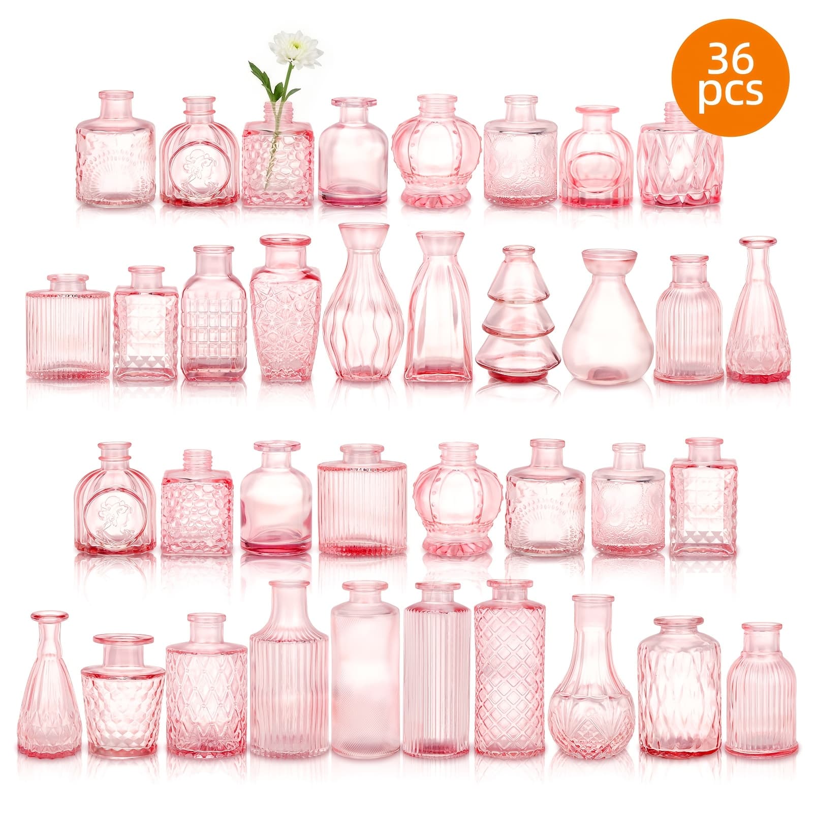 TEMU 12/36pcs Bud Vase | Vintage Carved Glass Teardrop Vases For Wedding Decoration, Home Table Flower Arrangements, Bridal Shower & Party Favors