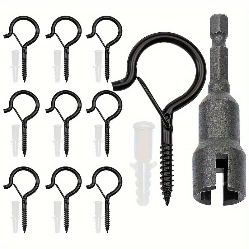 TEMU 21/31/41/51/61/71pcs String Light Hooks Outdoor Silvery, 2.2in Screw-in Hooks For Outdoor String Lights, Q Hanger Hooks Outdoor For Decoration Hanging, Utility Hooks